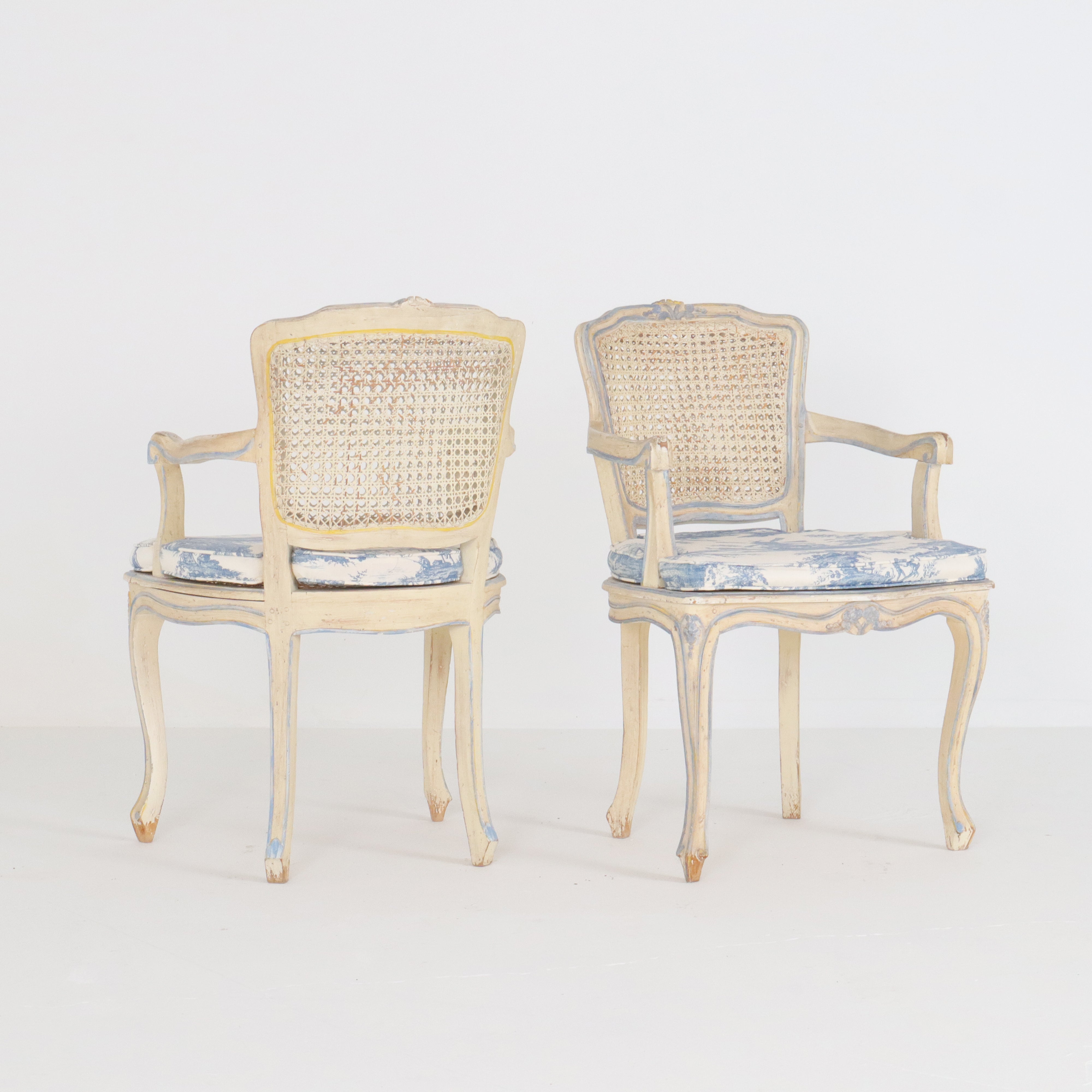 Vintage French Carved Cane Chairs