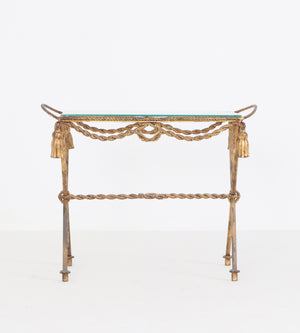 Vintage French Metal Gilded Table w/ Glass Top