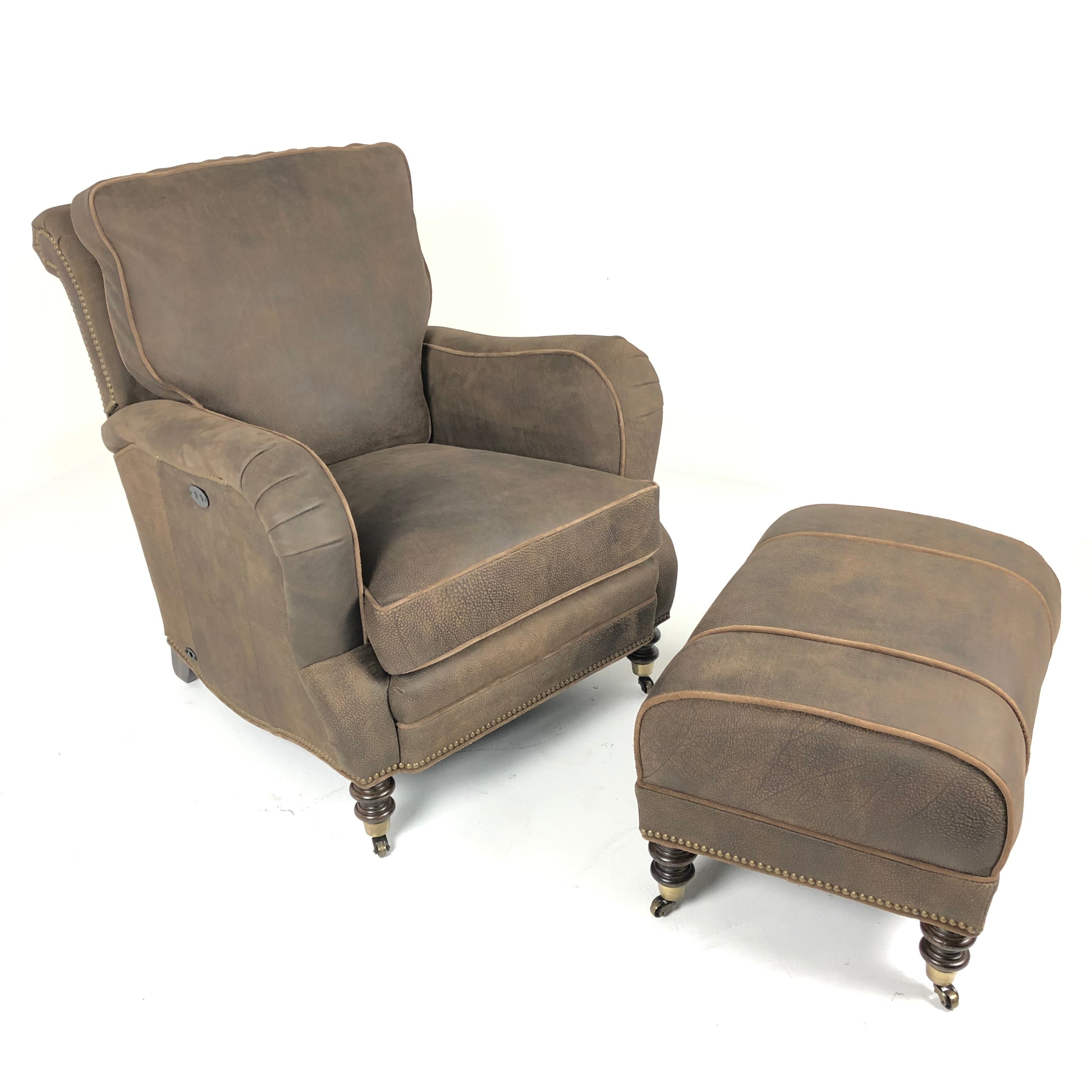 Cyrus Leather Tilt Back Chair & Ottoman by Wesley Hall shown in Zulu Chocolate leather - view from above