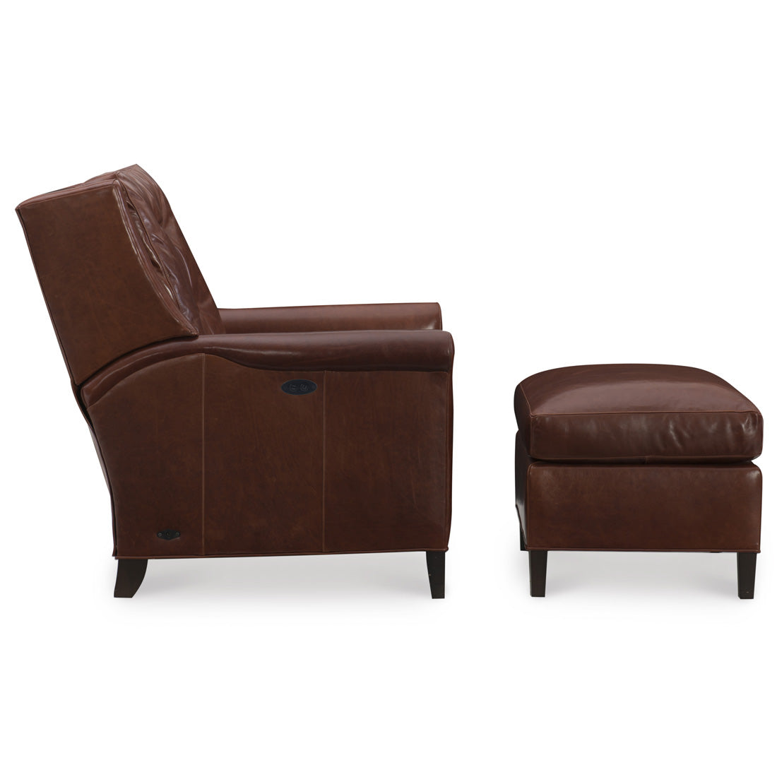 Fallon Leather Tilt Back Chair and Ottoman Mont Blanc Chianti leather by Wesley Hall - side view