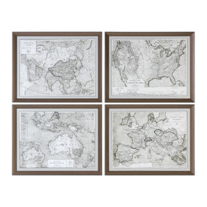 World Maps Framed Prints, Set of 4