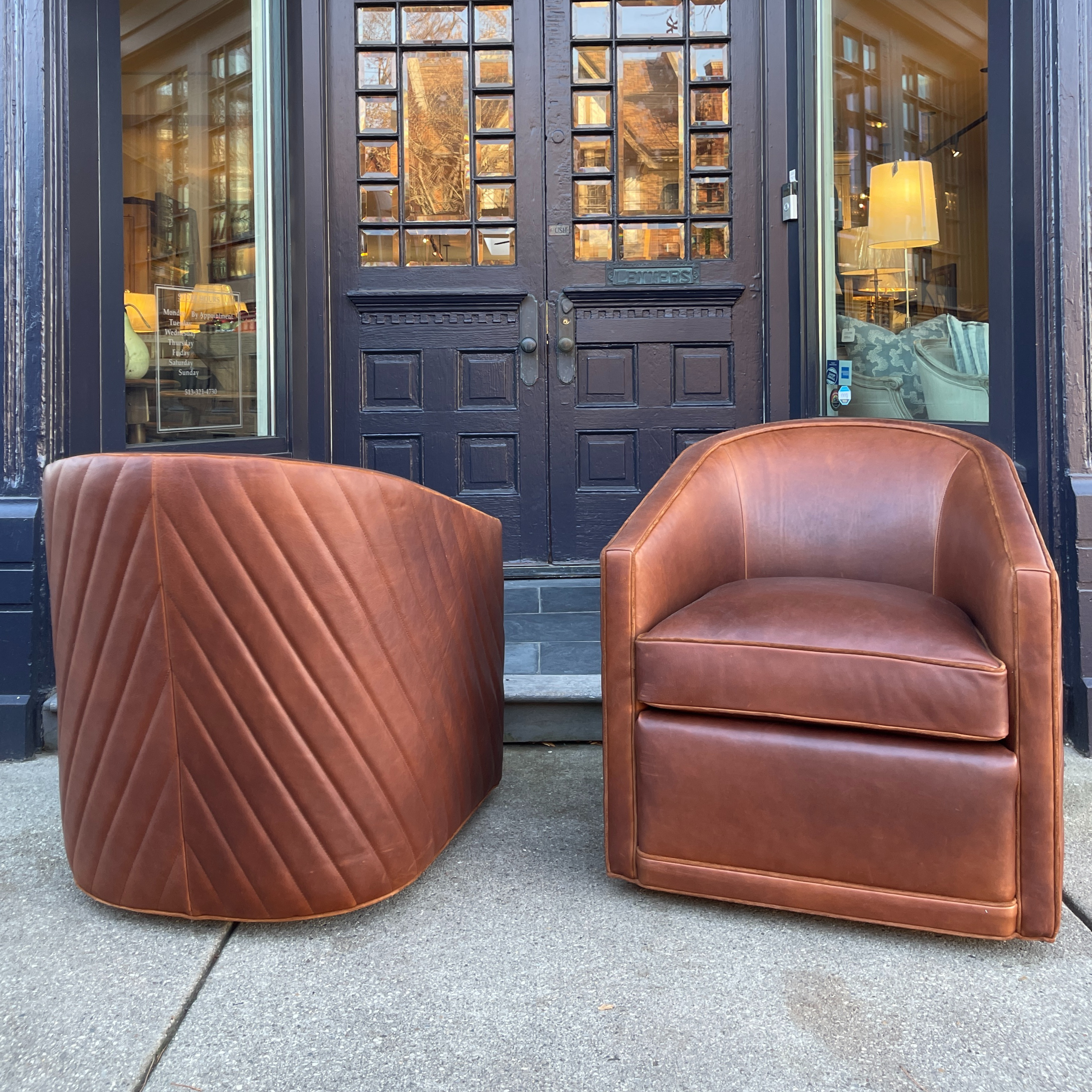 Radcliffe Leather Swivel Chair w/ Chevron Welting