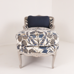 French Antique Chaise Lounge in Thibaut Cornelia Navy Fabric