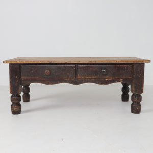 English Antique Pine Top Painted Base Coffee Table c1880