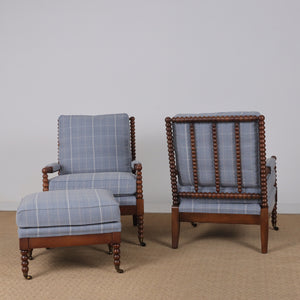 Pair of Marshall Spool Chairs & Ottoman