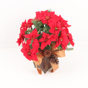 Red Poinsettia Basket with Ribbon and Pine