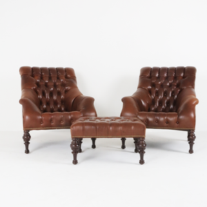 Pair of Irving Leather Chairs & Ottoman