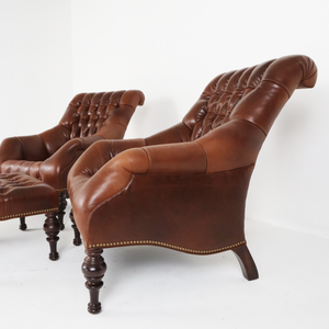 Pair of Irving Leather Chairs & Ottoman