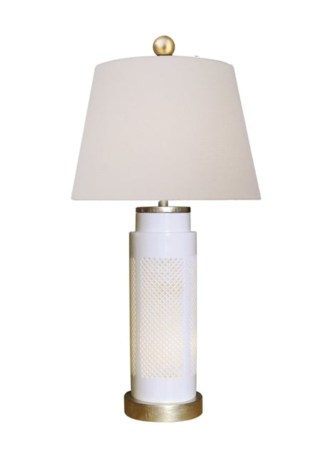 Pierced Bone Lamp with Gold Leaf Base and Top