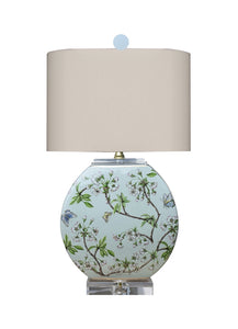 Cherry Blossom on Mint Moon Porcelain Vase Lamp