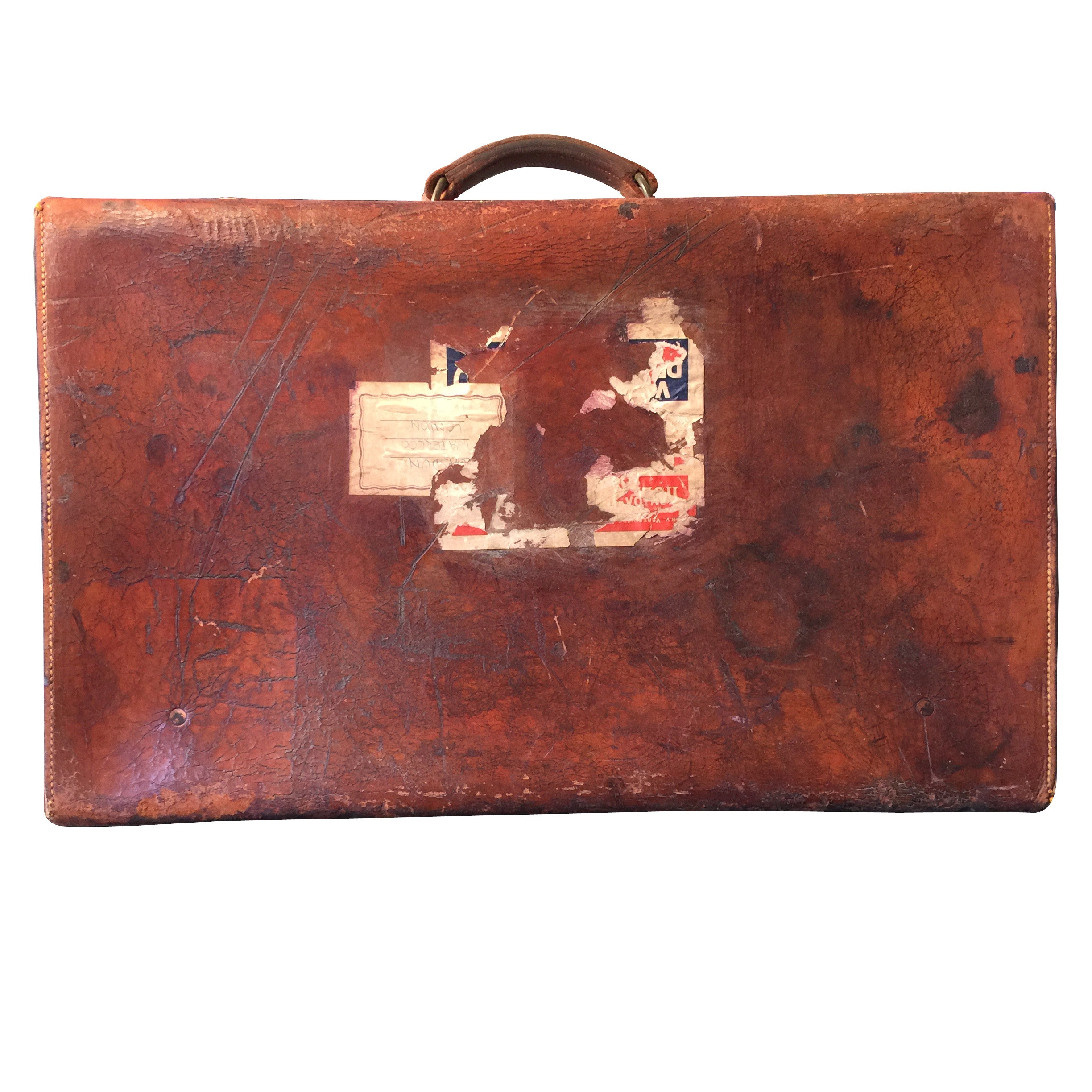 Edwardian English Leather Suitcase 57cm With Copper Studs 