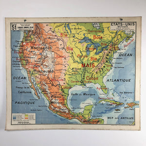 Vintage School Map "Etats-Unis Mexique"
