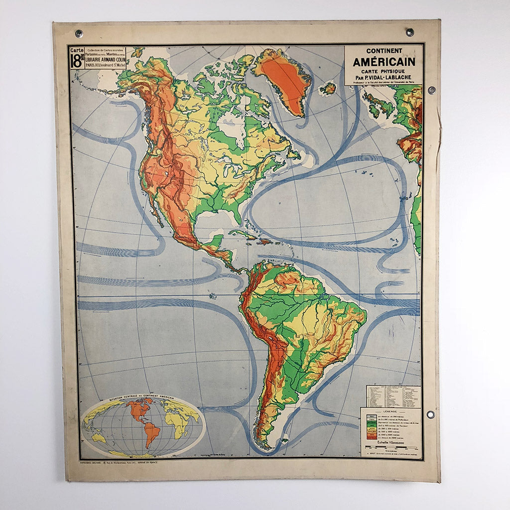 Vintage School Map "Continent Americain"