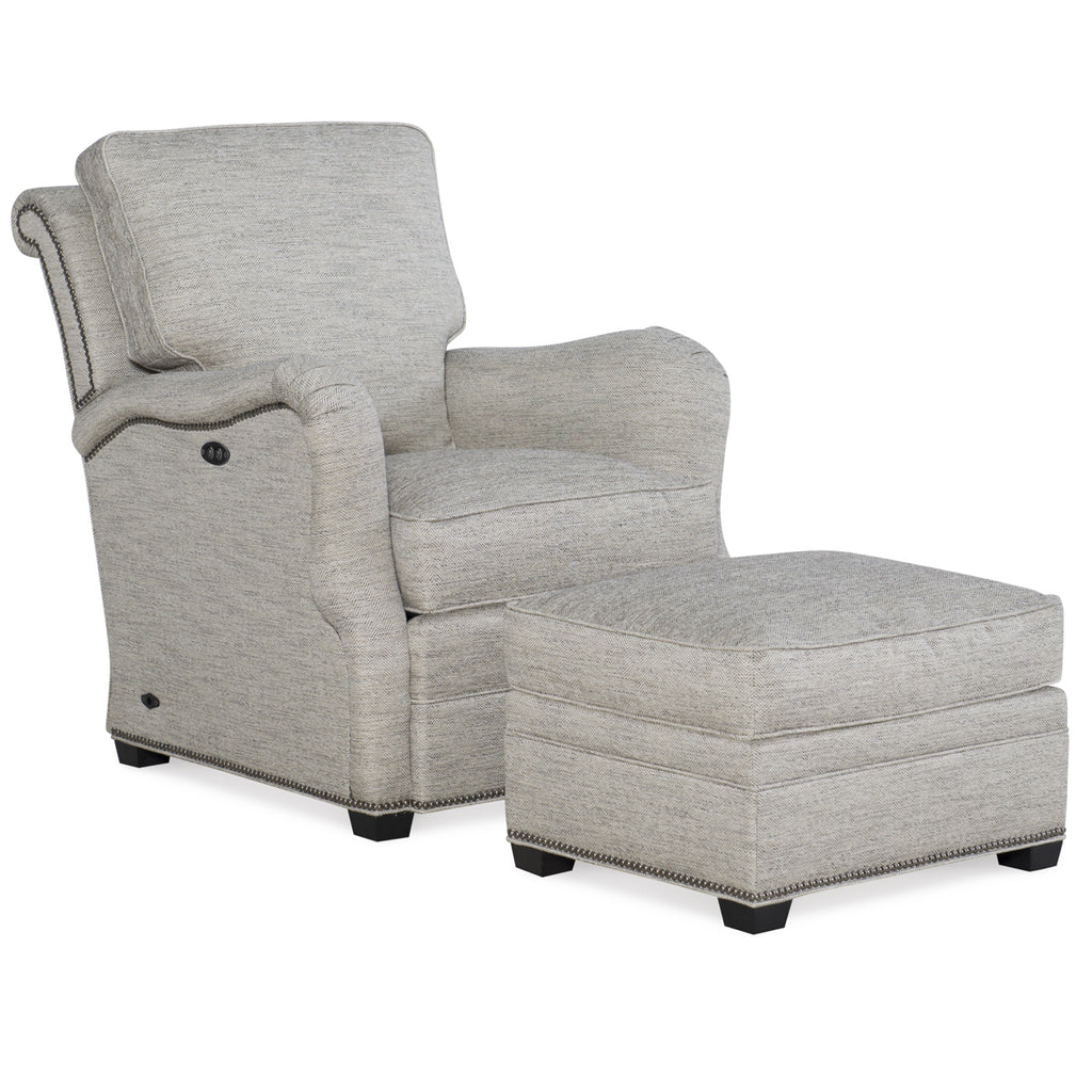 Crawford Tilt Back Chair and Ottoman in Muskegon Stone by Wesley Hall