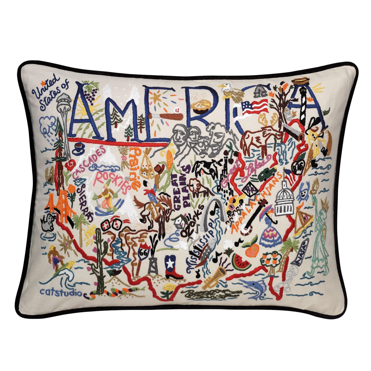 America Hand-Embroidered Pillow