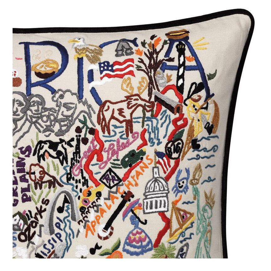 America Hand-Embroidered Pillow