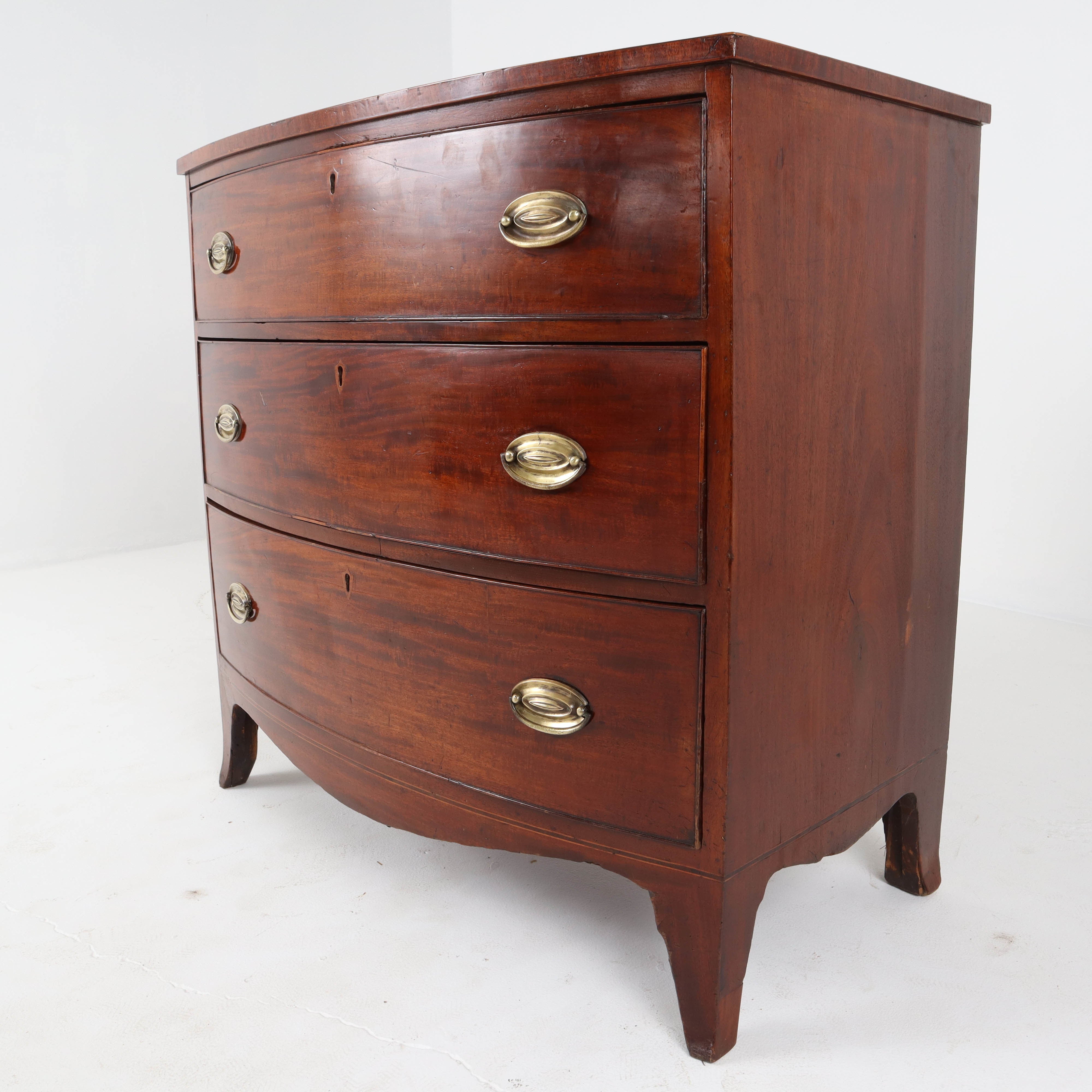 English Victorian Antique Bow Front Chest of Drawers c1860