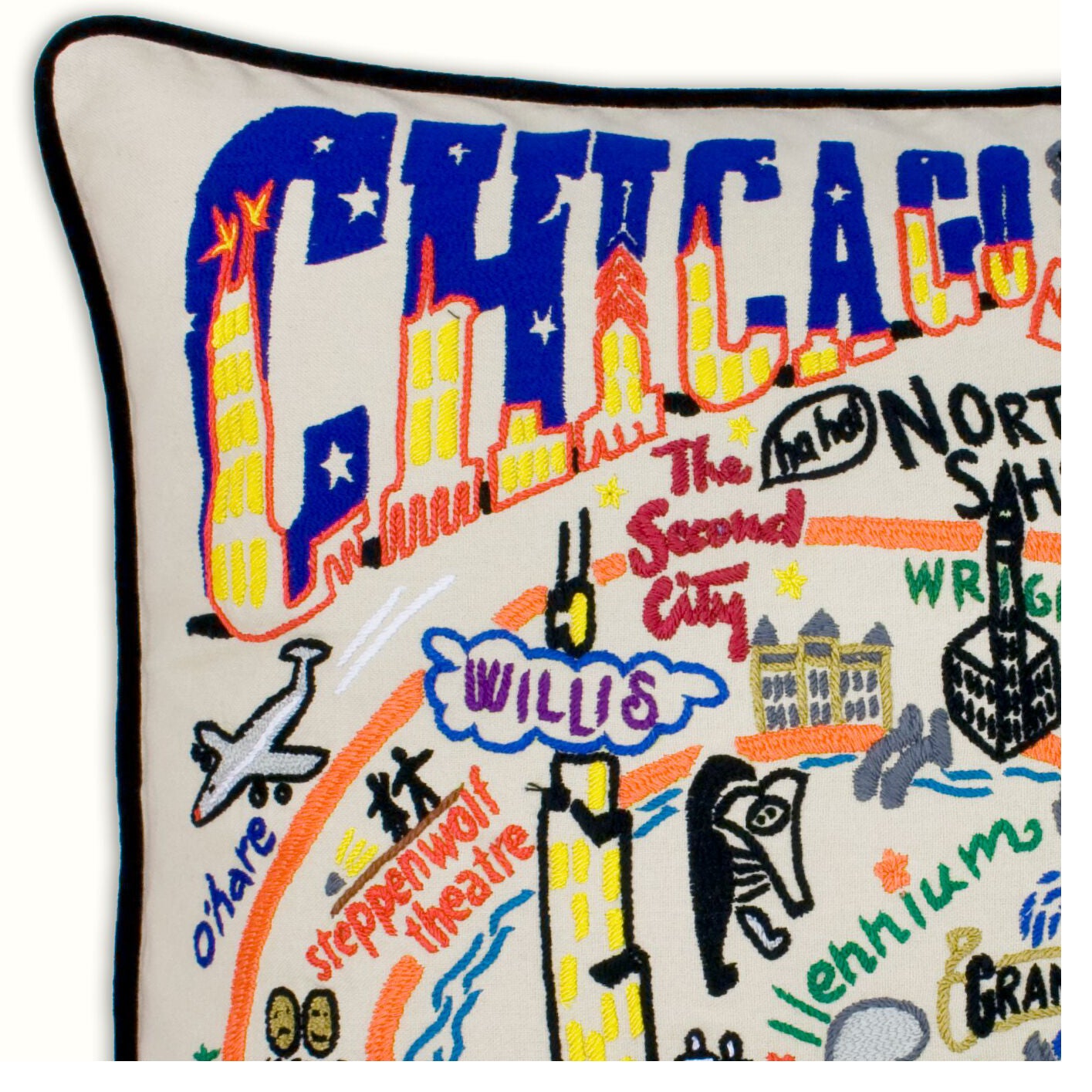 Chicago Hand-Embroidered Pillow