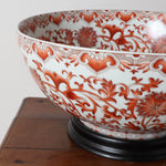 Coral Red Floral Porcelain Bowl with Base