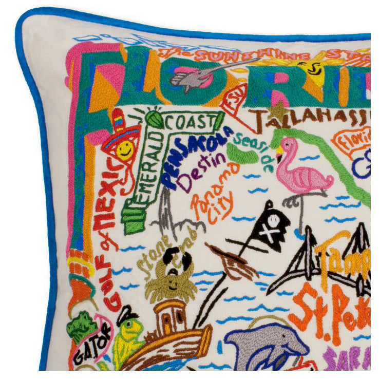 Florida Hand-Embroidered Pillow