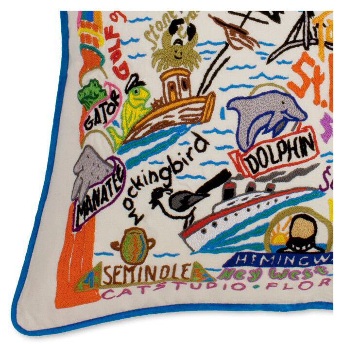 Florida Hand-Embroidered Pillow