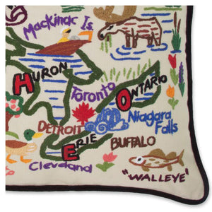 Great Lakes Hand-Embroidered Pillow