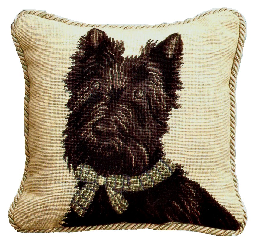 Scottish Terrier Needlepoint Pillow with Cording