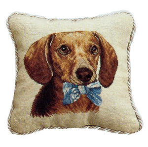 Dachshund Needlepoint Pillow with Cording