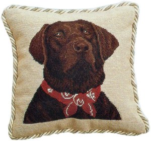 Chocolate Lab Needlepoint Pillow with Cording