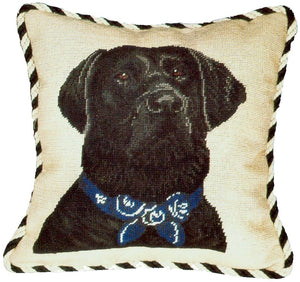 Black Lab Needlepoint Pillow with Cording