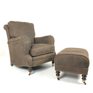 Cyrus Leather Tilt Back Chair & Ottoman by Wesley Hall shown in Zulu Chocolate leather