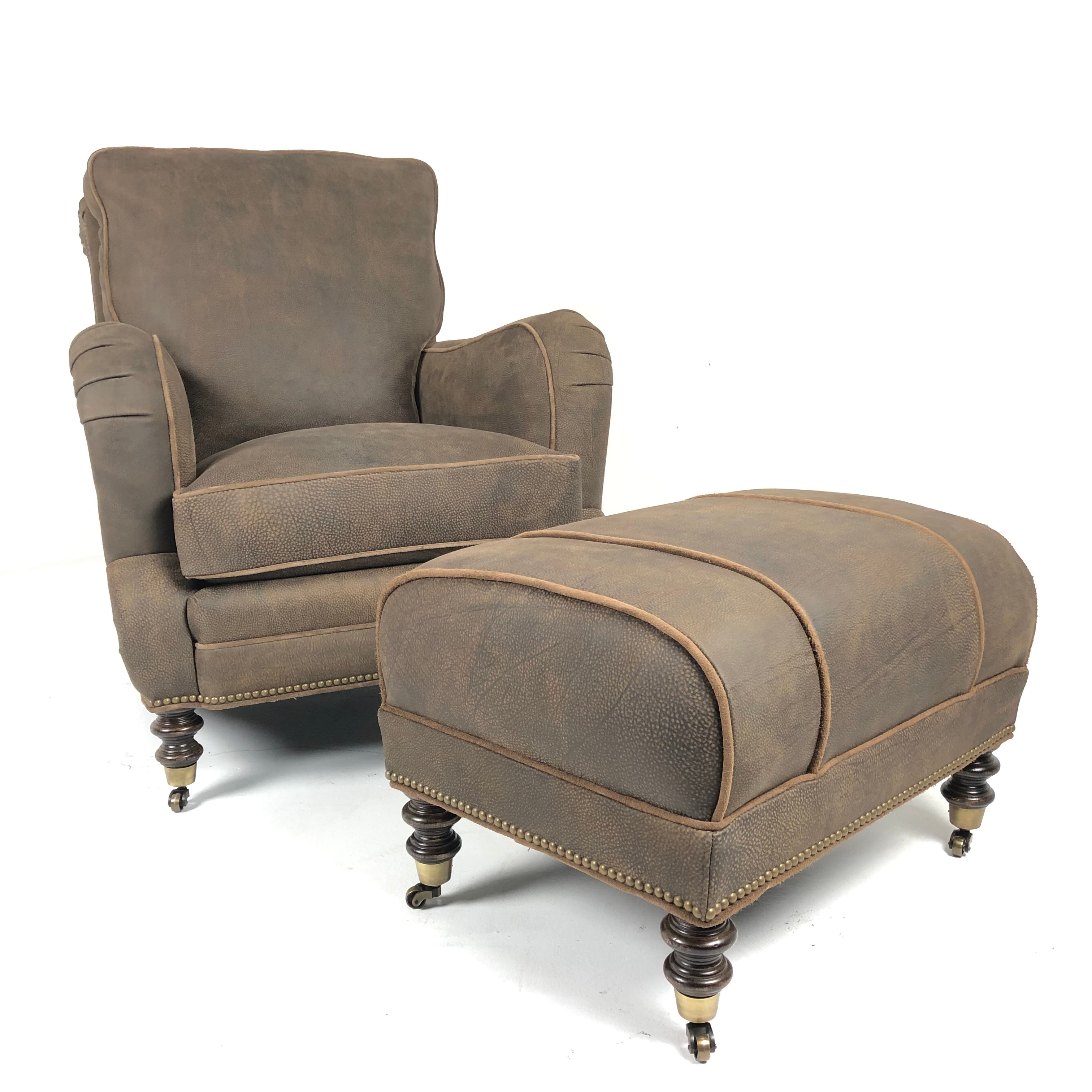 Cyrus Leather Tilt Back Chair & Ottoman by Wesley Hall shown in Zulu Chocolate leather - front view