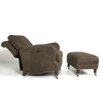 Cyrus Leather Tilt Back Chair & Ottoman by Wesley Hall shown in Zulu Chocolate leather - side view reclined