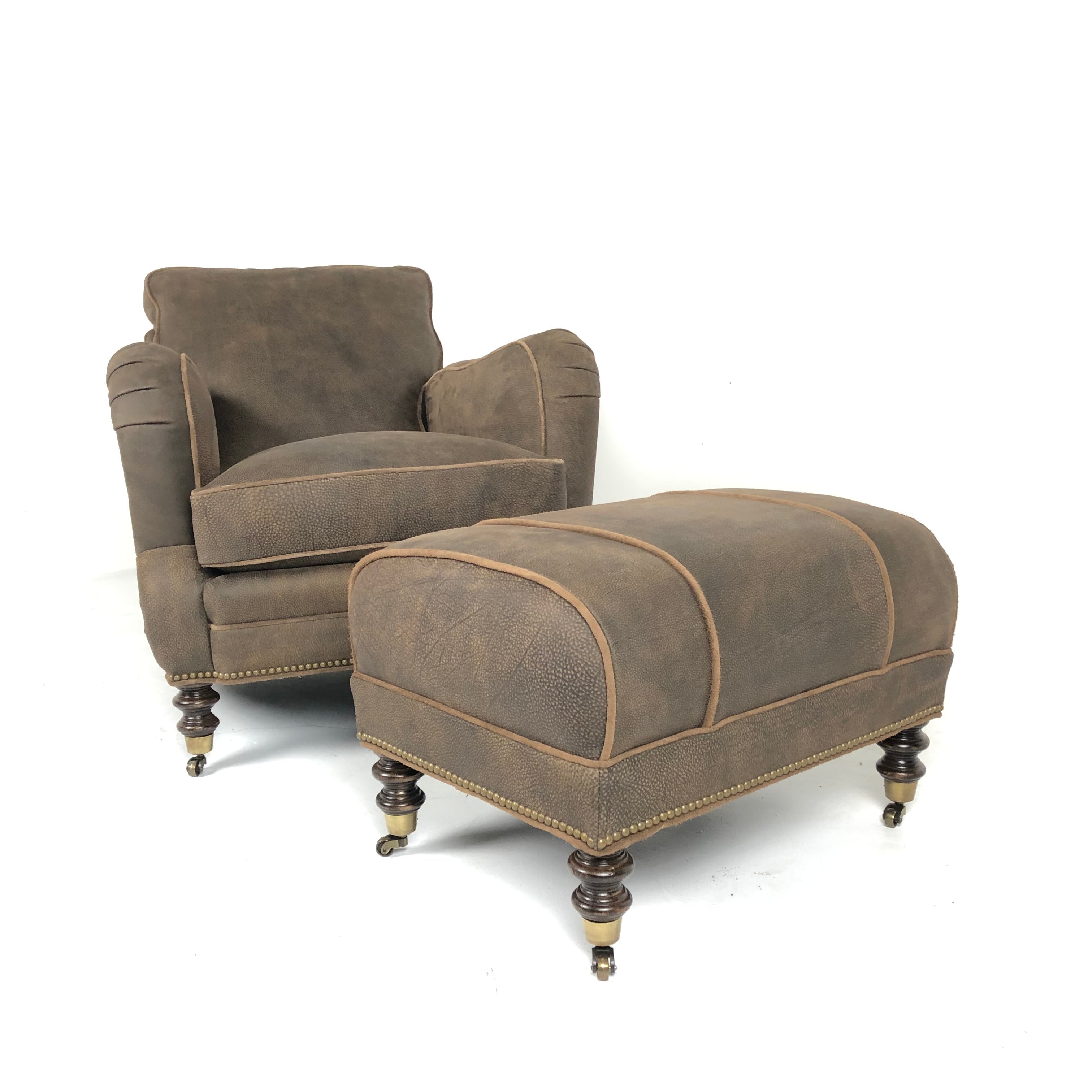 Cyrus Leather Tilt Back Chair & Ottoman by Wesley Hall shown in Zulu Chocolate leather - front view reclined
