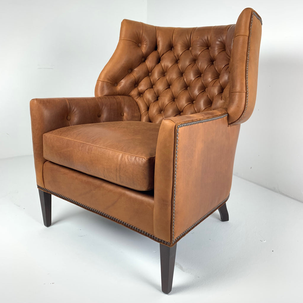 Webster Leather Chair by Wesley Hall shown in Sheridan Nutmeg leather