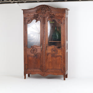 French Antique Wedding Armoire with Glass Doors c1880