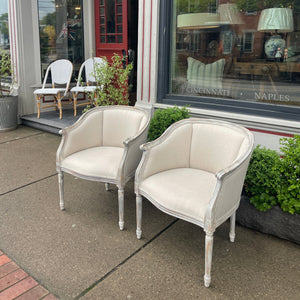 Pull Up Chair Frame in Off White Linen