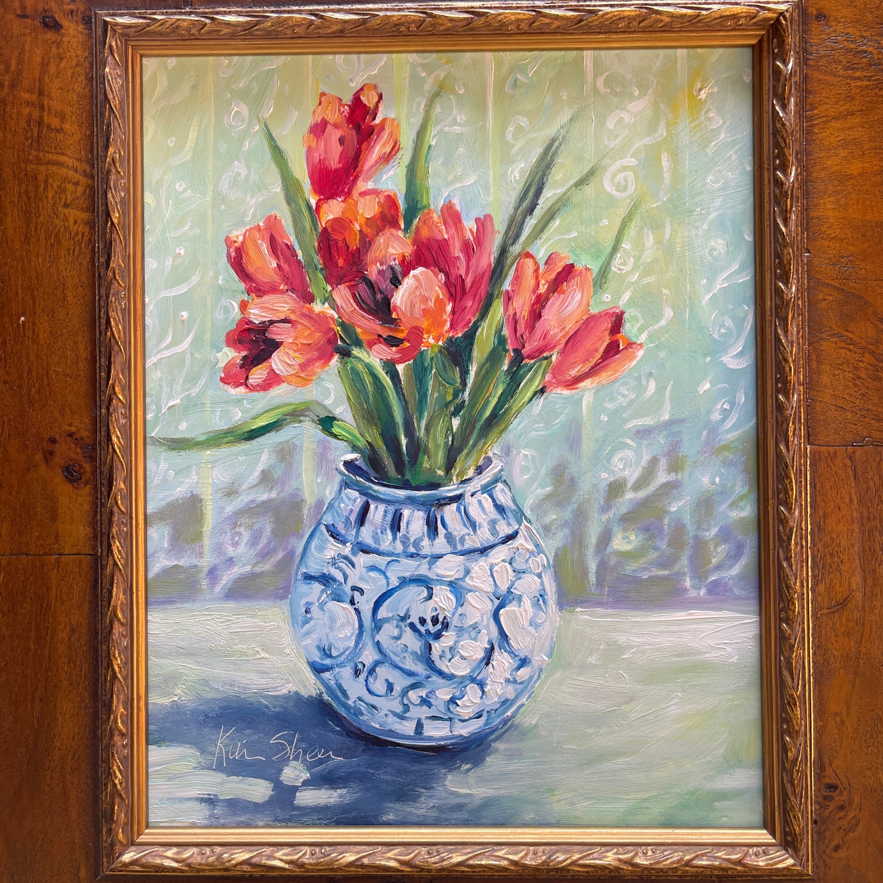 "Tulips in a Blue & White Vase" by Karin Sheer