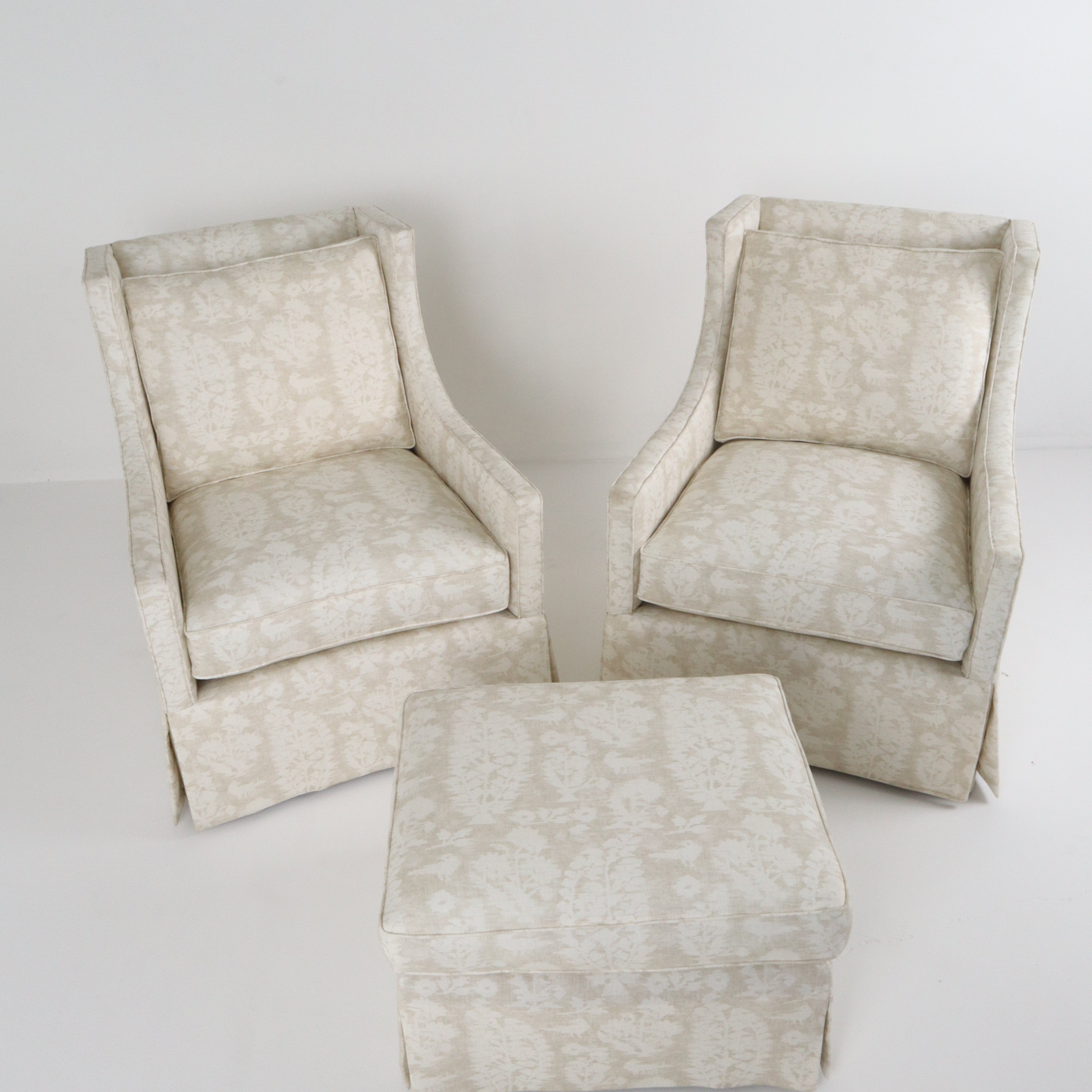 Pair of Devon Swivel Chairs w/ Ottoman