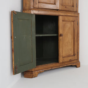 English Antique Pine Corner Cabinet