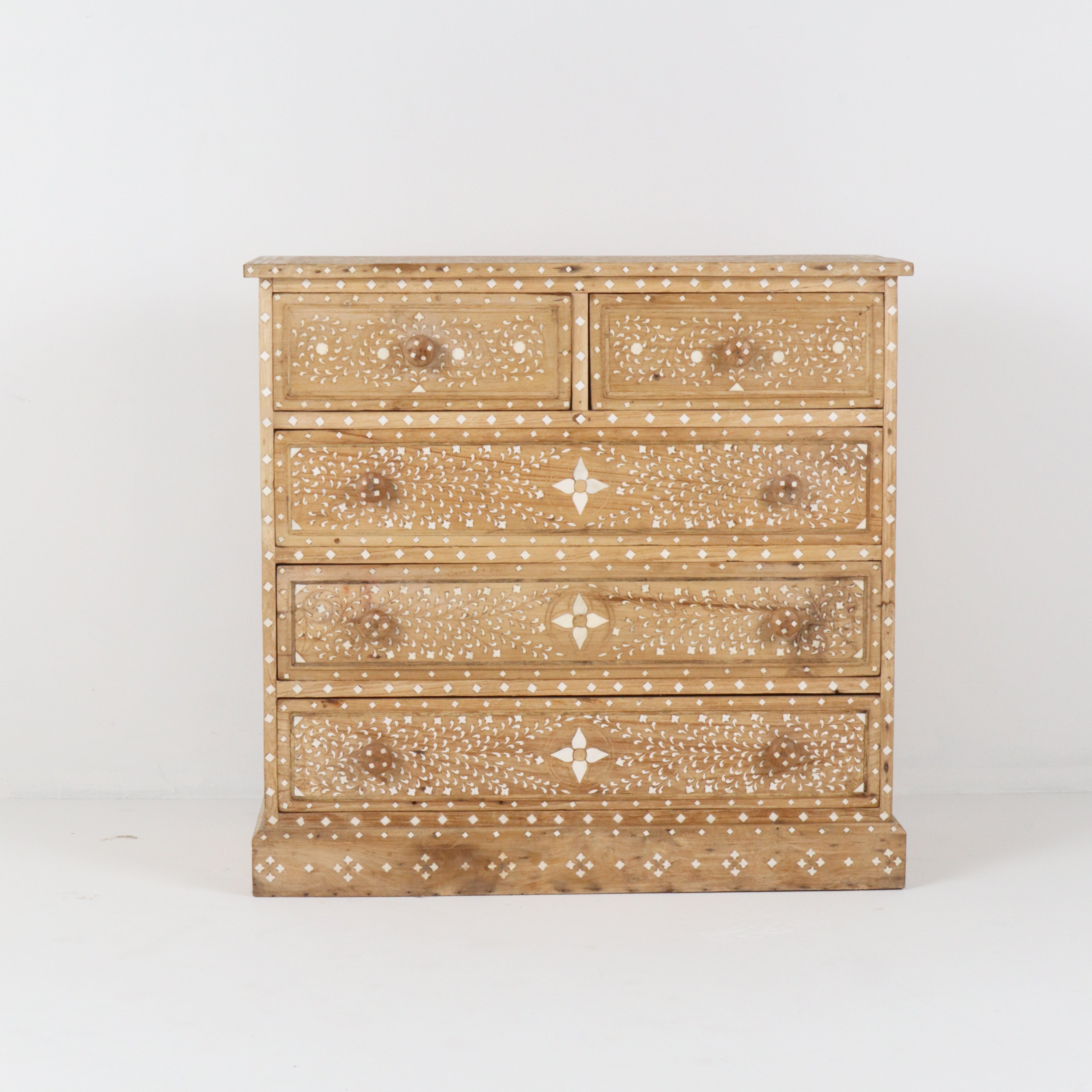 Vintage Bleached Bone Inlay Chest of Drawers