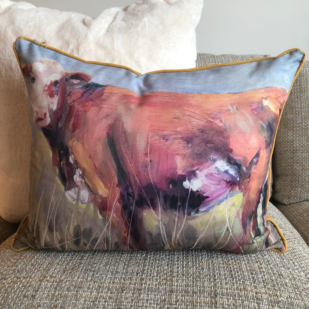 "Brown Cow" by Karin Sheer Indoor/Outdoor Pillow