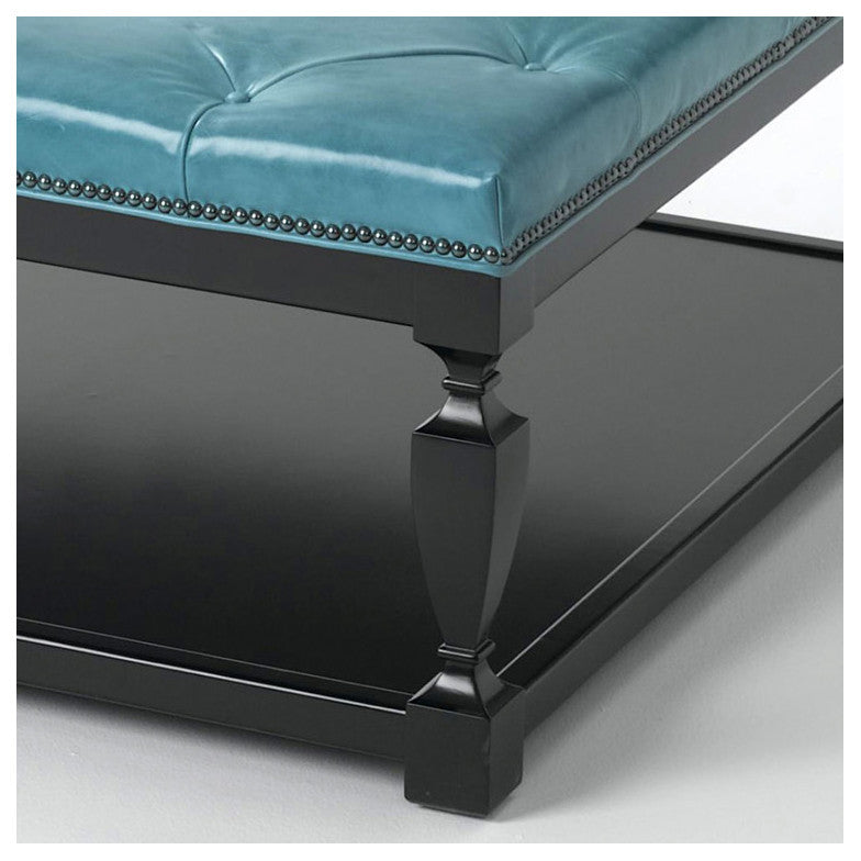 Spencer Leather Ottoman by Wesley Hall shown in Mont Blanc Bermuda leather - close up base