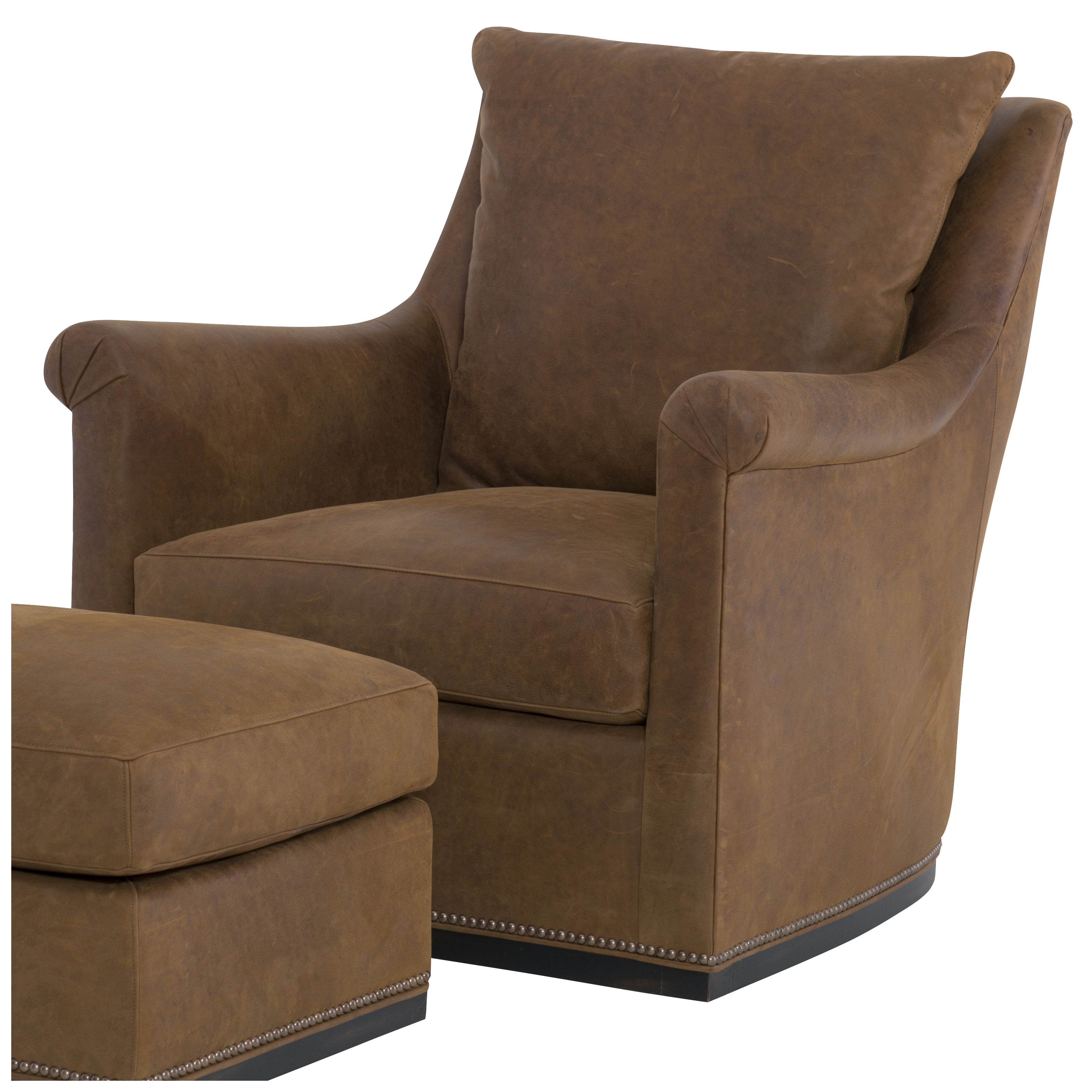 Houston Leather Swivel Chair by Wesley Hall shown in Zulu Cigar - close up