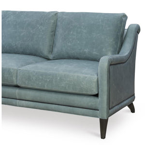 Halsted Leather Sofa by Wesley Hall, Shown in Mont Blanc Light Blue leather