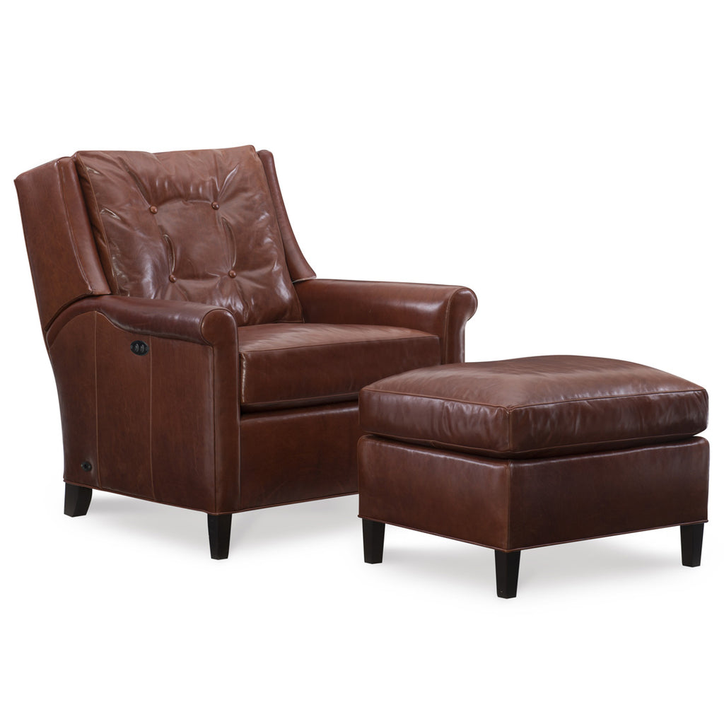 Fallon Leather Tilt Back Chair and Ottoman Mont Blanc Chianti leather by Wesley Hall