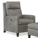 Whitener Leather Tilt Back Chair and Ottoman by Wesley Hall shown in Giles Steel Grey leather - close up