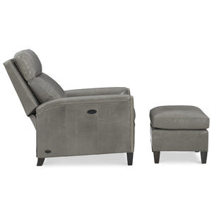 Whitener Leather Tilt Back Chair and Ottoman by Wesley Hall shown in Giles Steel Grey leather - side view partially reclined