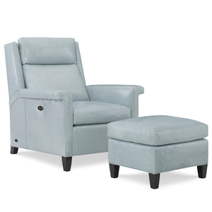 Talley Leather Tilt Back Chair and Ottoman by Wesley Hall shown in Mont Blanc Light Blue leather
