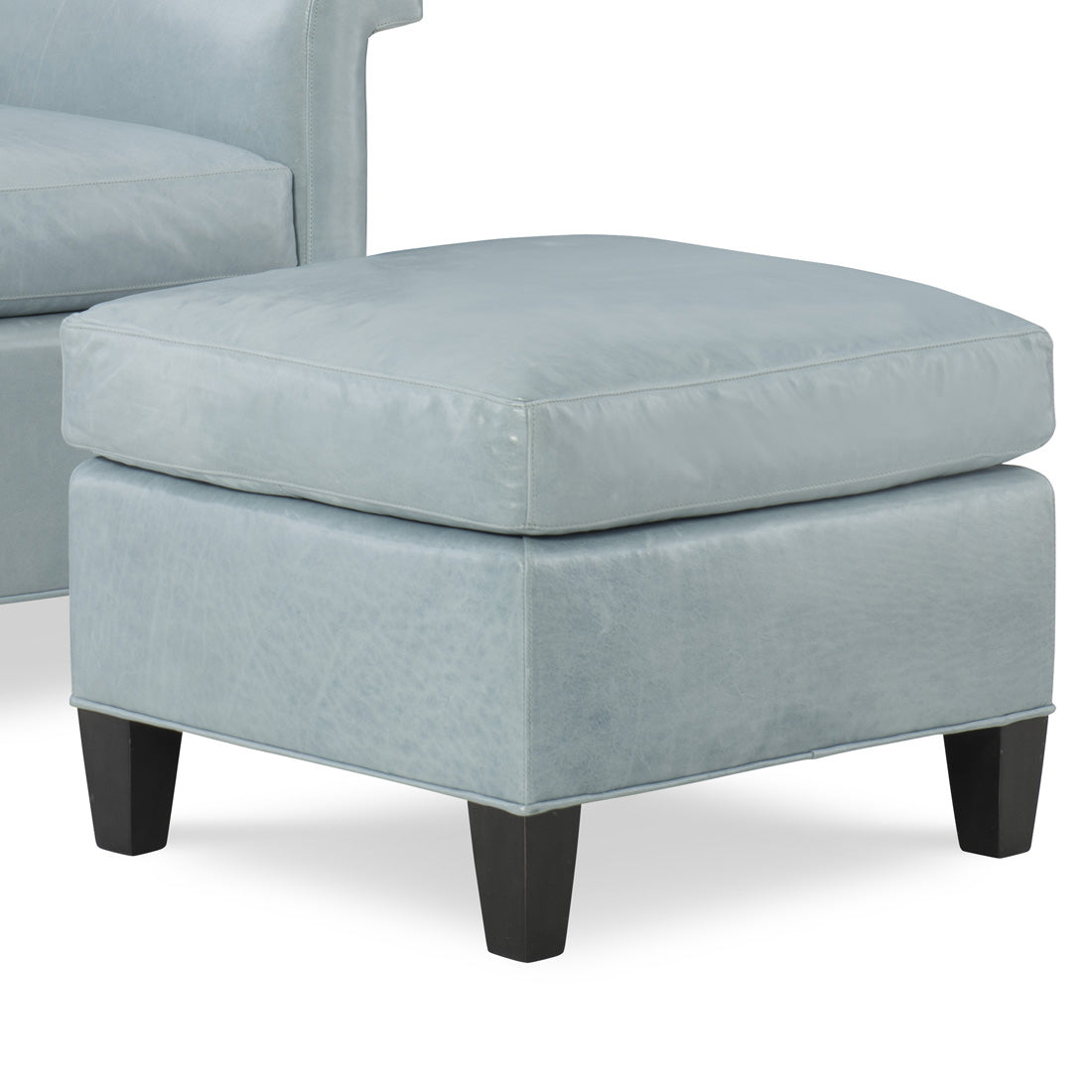 Talley Leather Ottoman by Wesley Hall shown in Mont Blanc Light Blue leather